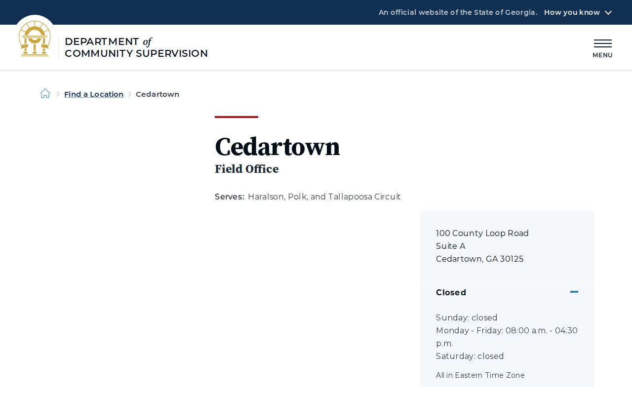 Haralson County parole and probation Cedartown DCS office record