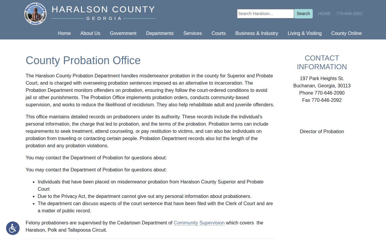Haralson County Probation release sentence records office